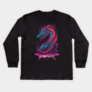 DragonForce neon wave art Kids Long Sleeve T-Shirt